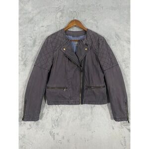 Gap Jacket Womens 12 Coal Gray Quilted Moto Biker Asymmetrical Zip Cotton